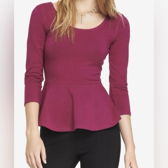 Express peplum top in burgundy with 3/4 sleeves size Large - Picture 1 of 5